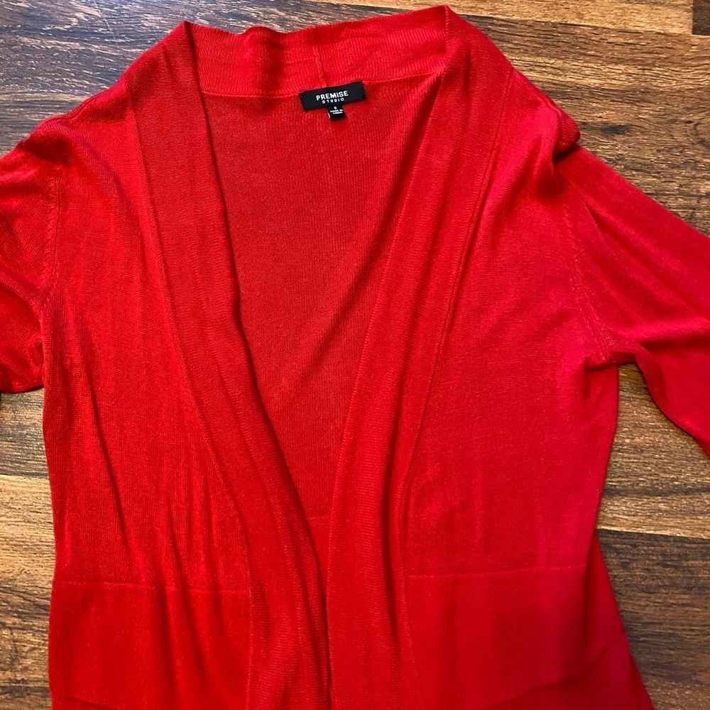 PREMISE womens open front 3/4 sleeves red cardigan/ size S - Picture 2 of 4